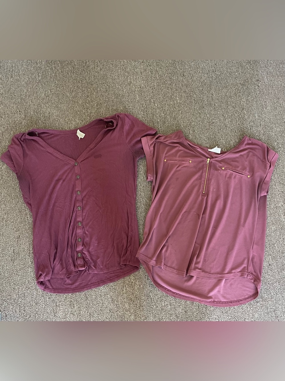 Women's V-Neck Button and Zip-Front Tops - Plum